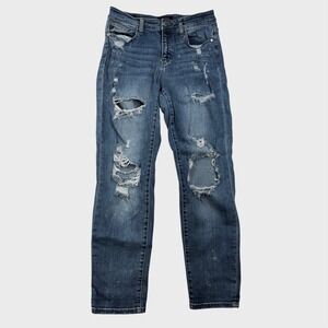 Judy Blue 9/29 Distressed Straight Leg Relaxed Blue Jeans Boho Streetwear